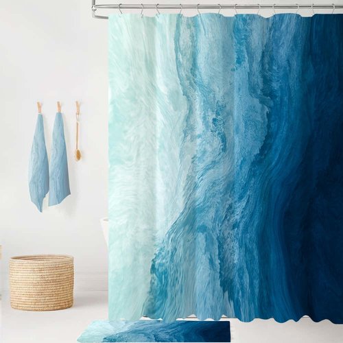 GEYUBTL Ocean Shower Curtain Beach Ombre Blue Sea Bathroom Curtains Summer Cool Stylish Bathroom Decor 72Wx72H Waterproof Polyester