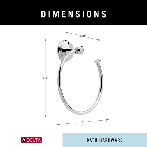 Delta Cassidy (1-Pack) Hand Towel Holder Polished Chrome Towel Racks for Bathroom Wall Square Towel Ring Holder for Bath Towel Hanger for Kitchen, Bathroom Accessories 79746