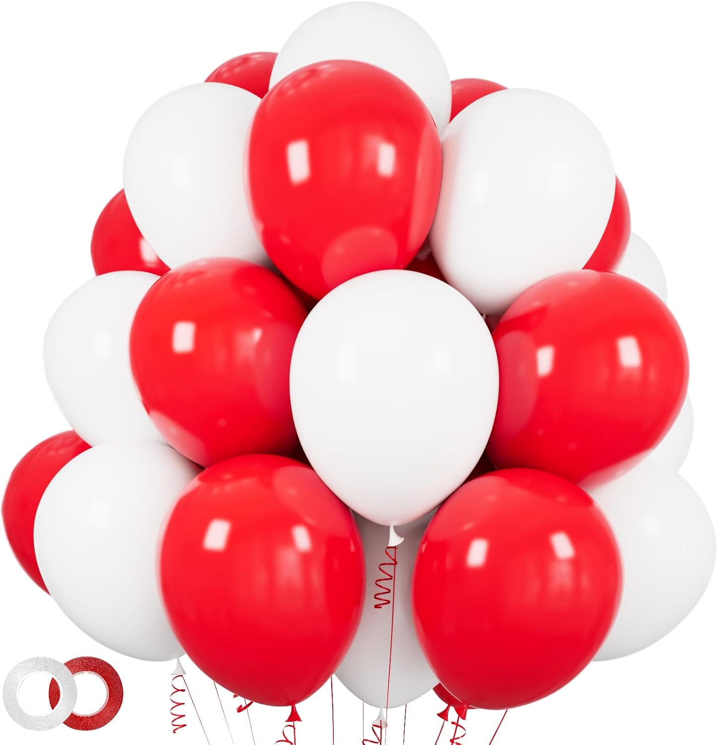 Skiennix 100pcs Red & White 12-Inch Latex Balloons - Perfect for Mother's Day, Valentine's, & Weddings