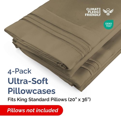 King Standard Pillow Cases - Soft Hotel Quality Covers for Comfy Bedding | 4-Piece Set in Khaki