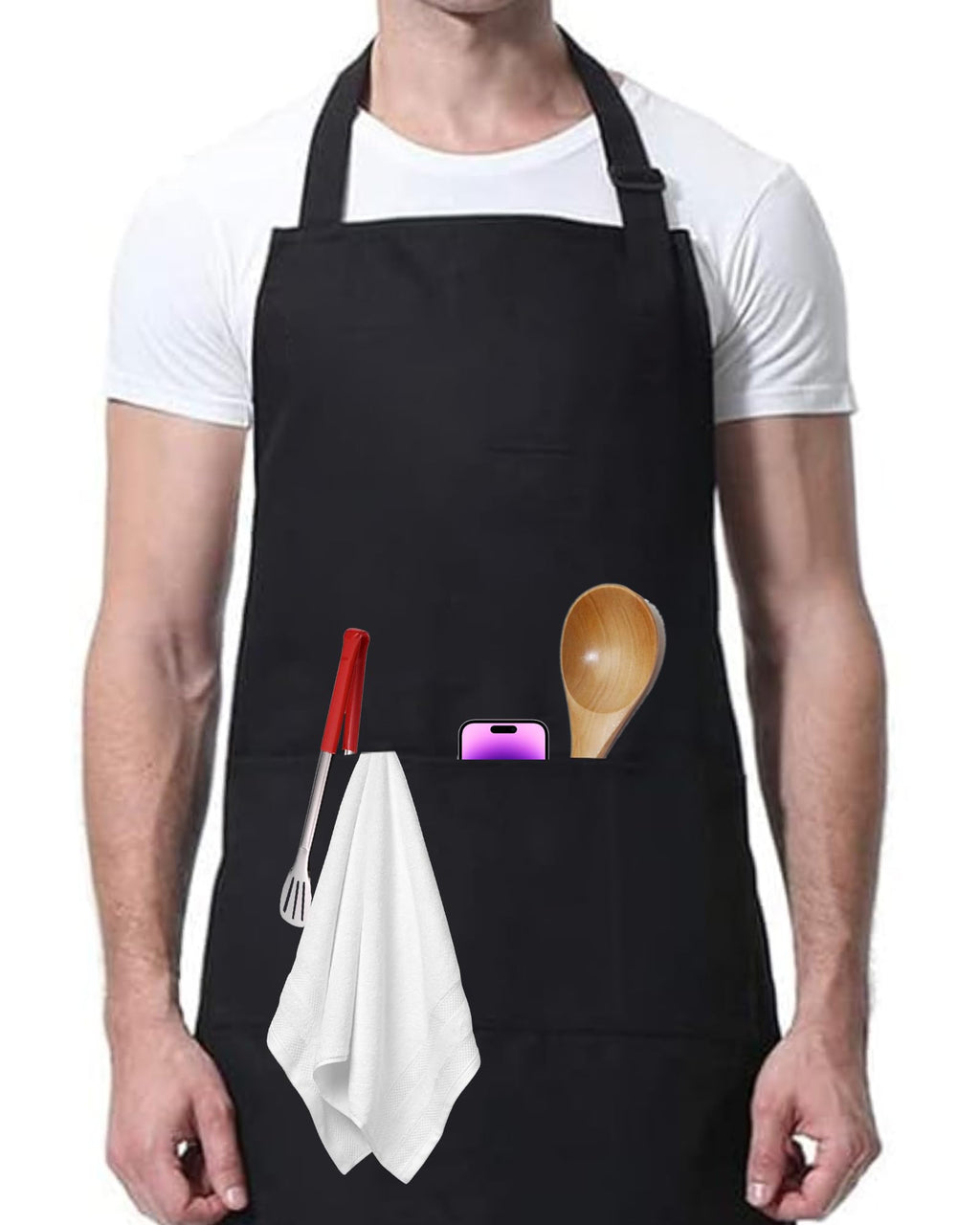 Xeoxarel Adjustable Bib Apron with 2 Pockets, Cooking Kitchen Aprons for Women Men Chef, Black