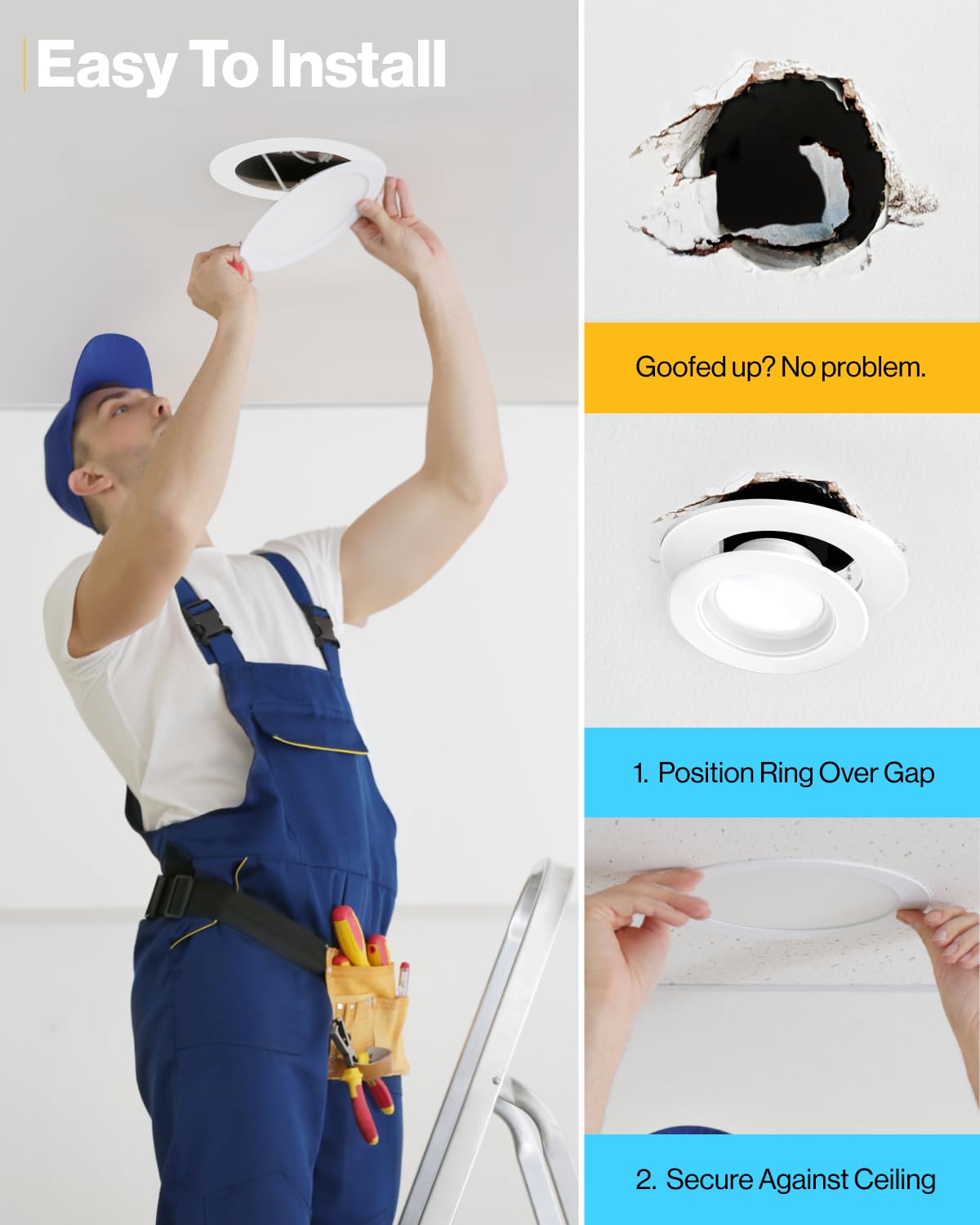 Sunco 48 Pack Goof Rings for 6 Inch Recessed Lights, Flush Mount White Can Light Trim Ring Cover, Outer Diameter 8.6 Inch, Inner Diameter 6.2 Inch, Paintable Surface, Matte Finish.