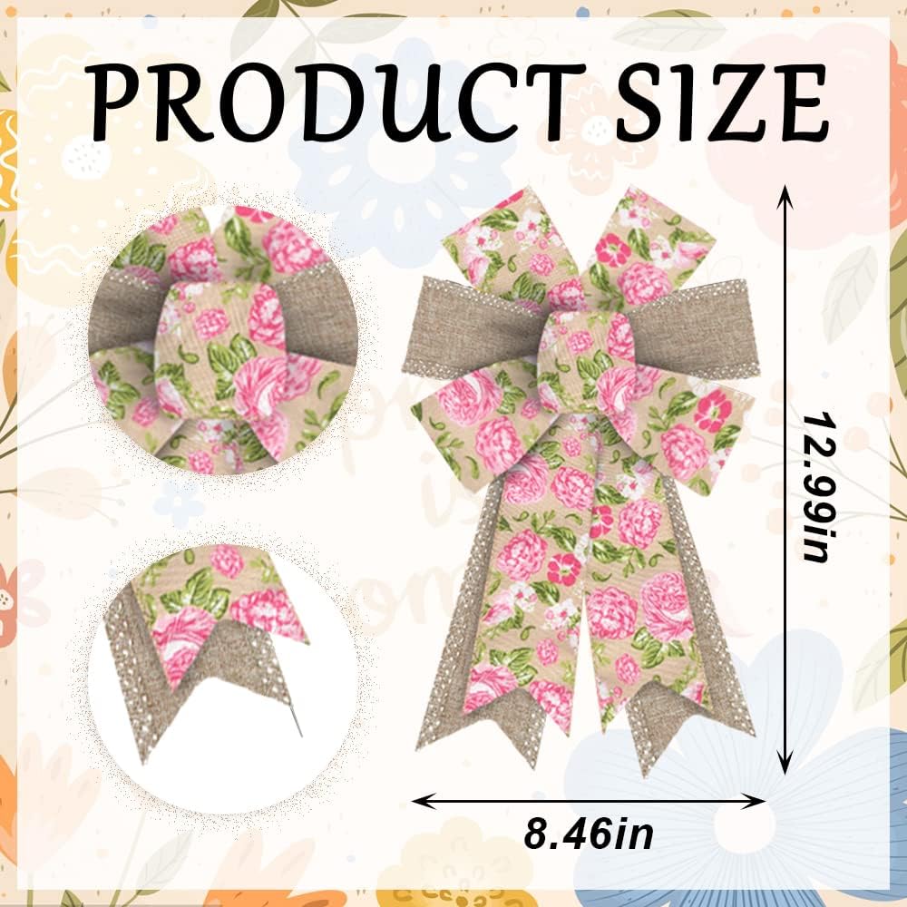 Skiennix 2-Piece Spring Wreath Bows - Pink Roses & Burlap Design for Indoor/Outdoor Decor