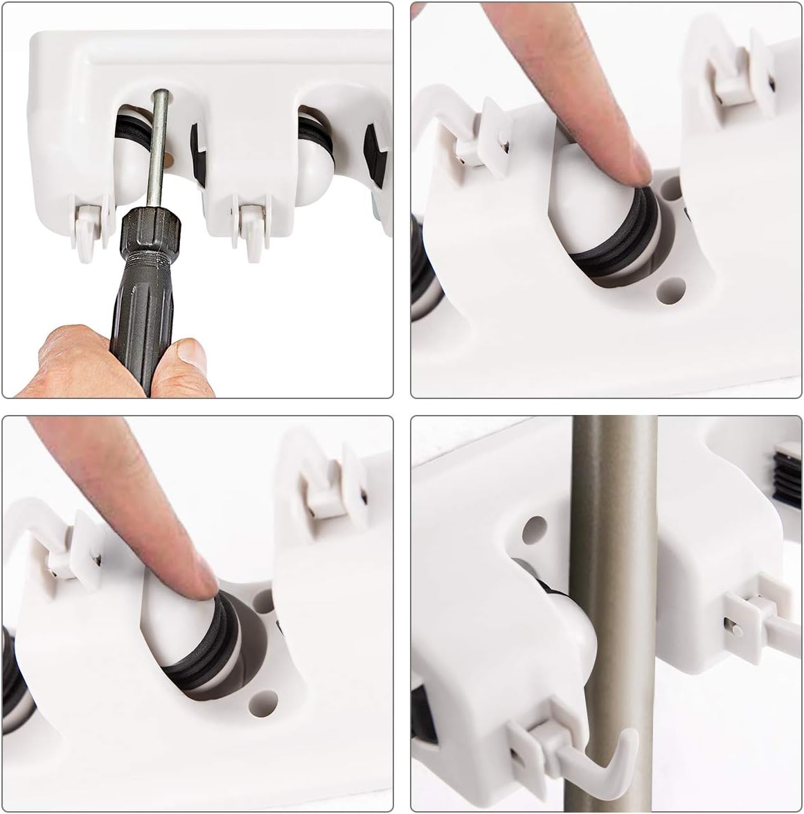 Tangkula Wall Mount Broom Holder - 5 Slot Organizer with 6 Hooks for Home, Kitchen & Garage (White)