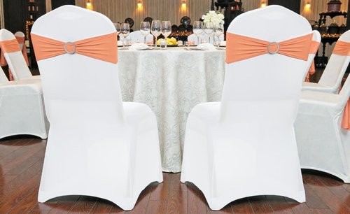 MDS Spandex Chair Sashes - Pack of 150 Elastic Stretch Bows with Buckle Slider for Wedding Decor - Peach