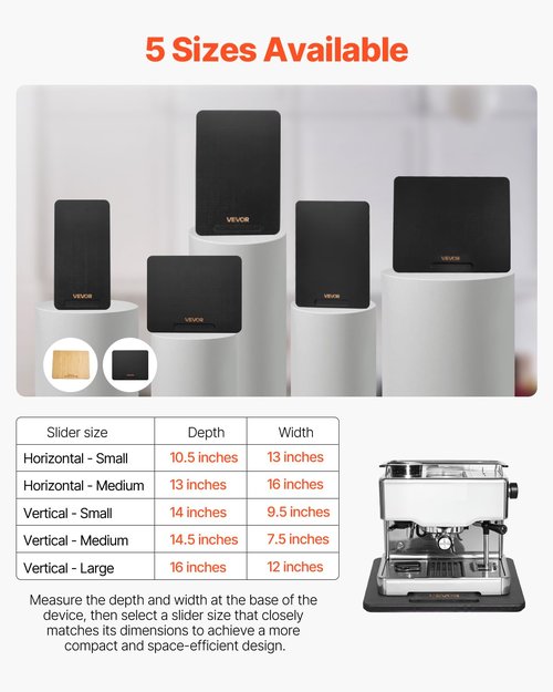 VEVOR Appliance Slider, Medium 10.5 x 13-inch, Rolling Sliding Tray with Silent Rubber Wheels & Hollow Handle, Easy to Clean, Appliance Rolling Tray for Coffee Maker, Kitchen Countertop, Black