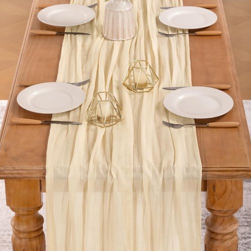 MLMW 6 Pack Beige Cheesecloth Table Runner - Boho Rustic Design | 160 Inch for Weddings & Events
