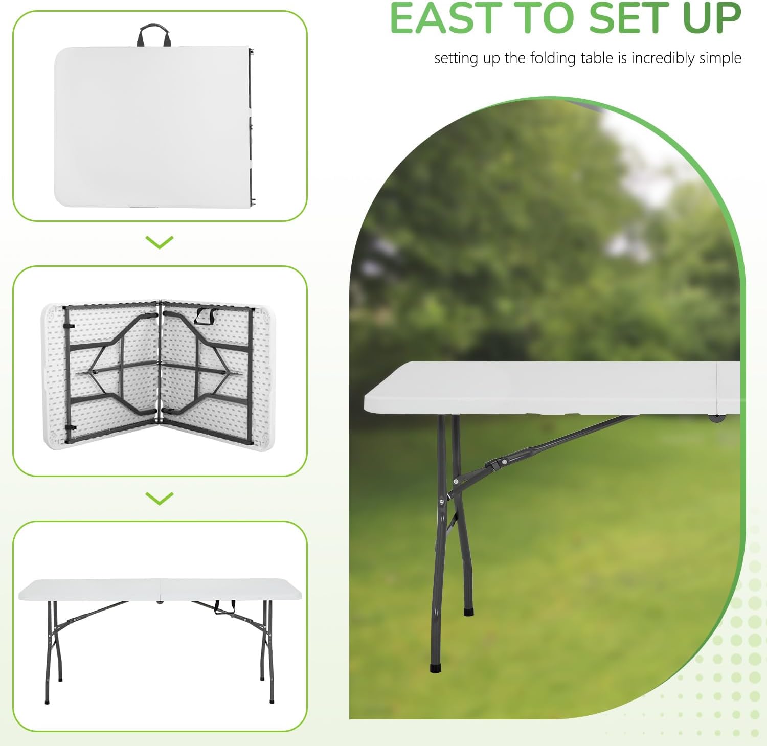 PayLessHere 6FT Folding Table - Portable Waterproof Plastic Table with Carry Handle | Steel Frame for Indoor & Outdoor Events