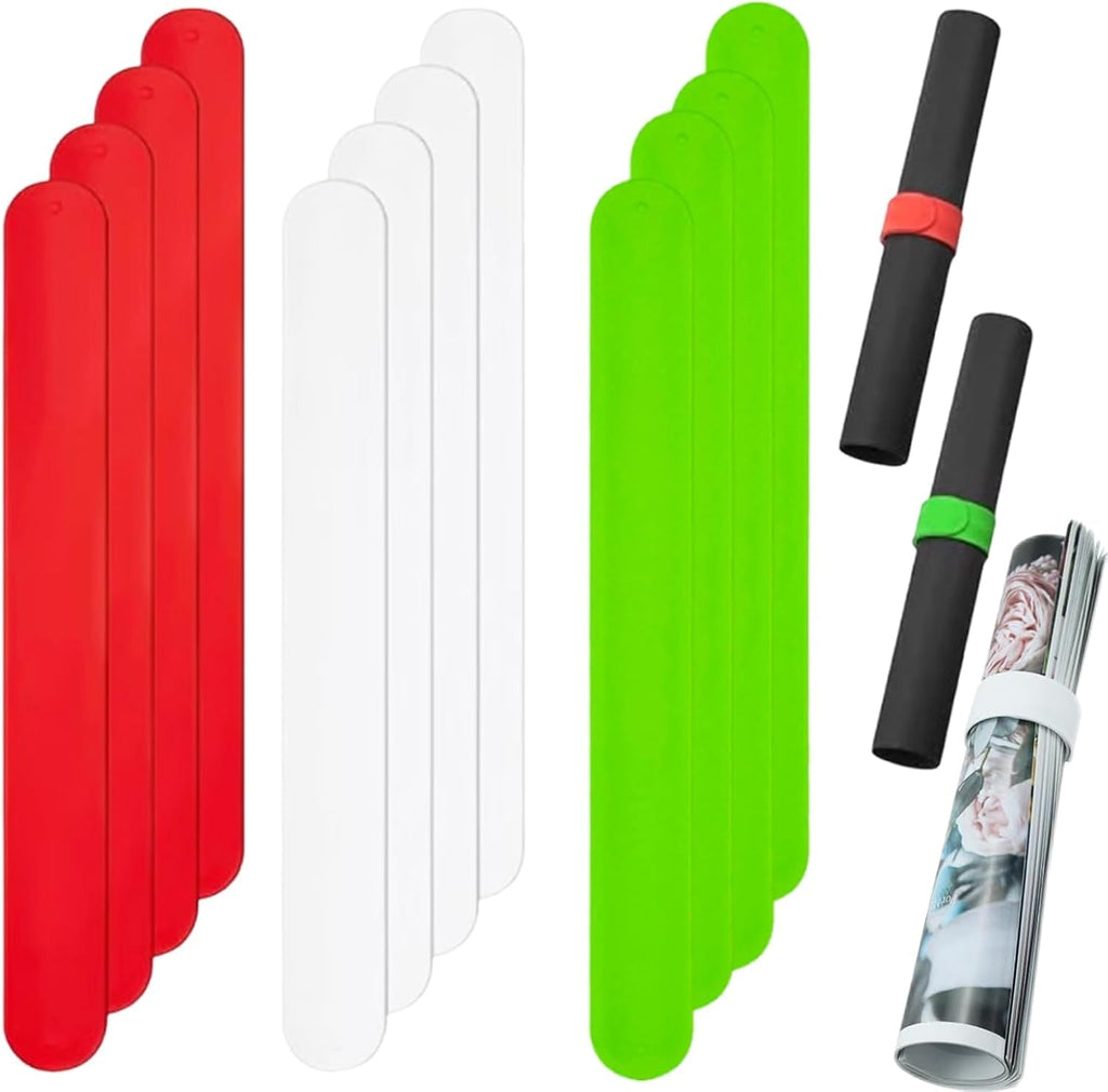 REDANHA Wrapping Paper Holder - 12 Silicone-Covered Metal Strips for Gift Storage | Red, White, Green