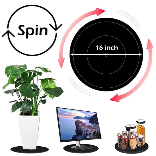 VOLCANOES CLUB 16 Inch Lazy Susan Turntable - Heavy Duty Rotating Swivel Steel Ball Bearings - Flat Base Stand for TV/Computer/Monitor/Arts/Crafts/Bonsai/Statue/Cabinet Organizer (3 Pack/Black)