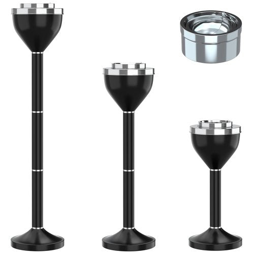 RELIANCER Floor Standing Ashtray w/Lid,Adjustable 16" - 31.5" Cigarette Ash Tray,Outdoor Stainless Steel Cigar Container Ash Holder w/Weighted Base,Cigarette Butt Receptacle Disposal for Home Garden
