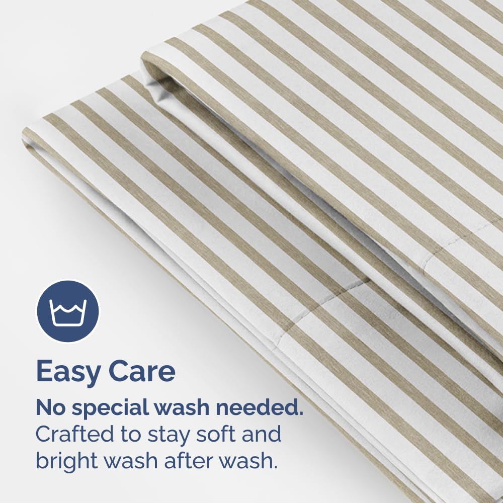 Skiennix Queen Pillow Cases Set of 4 | Ultra Soft Hotel Quality | Wrinkle-Free & Fade Resistant - Beige Stripes