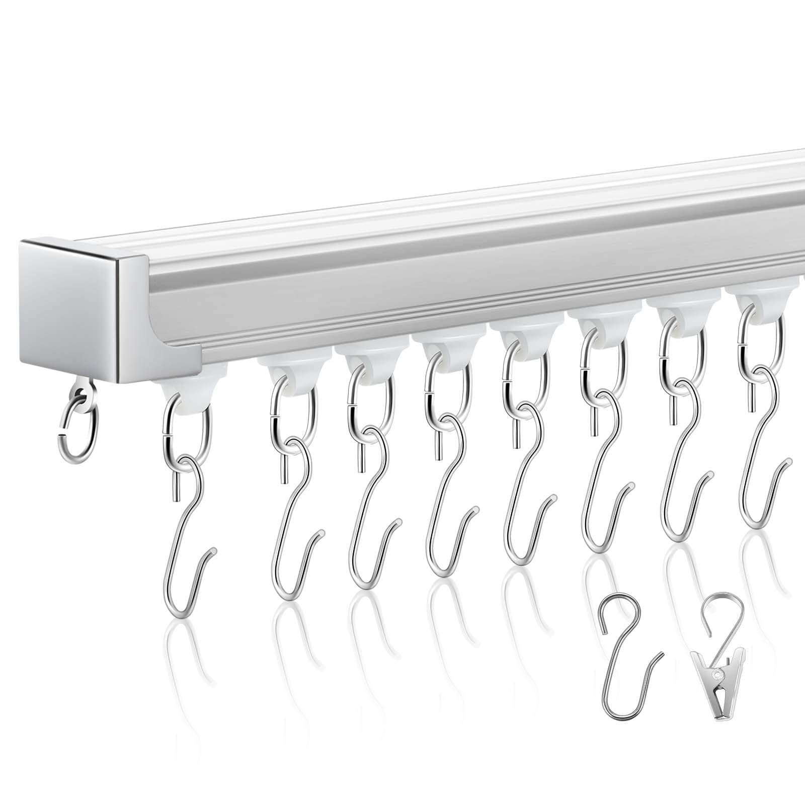 Juexica Ceiling Curtain Track Set White 13.2ft-16.4ft Heavy Duty Ceiling Mount Adjustable Length Curtain Rails with Clips Hooks End Hook for Room Divider