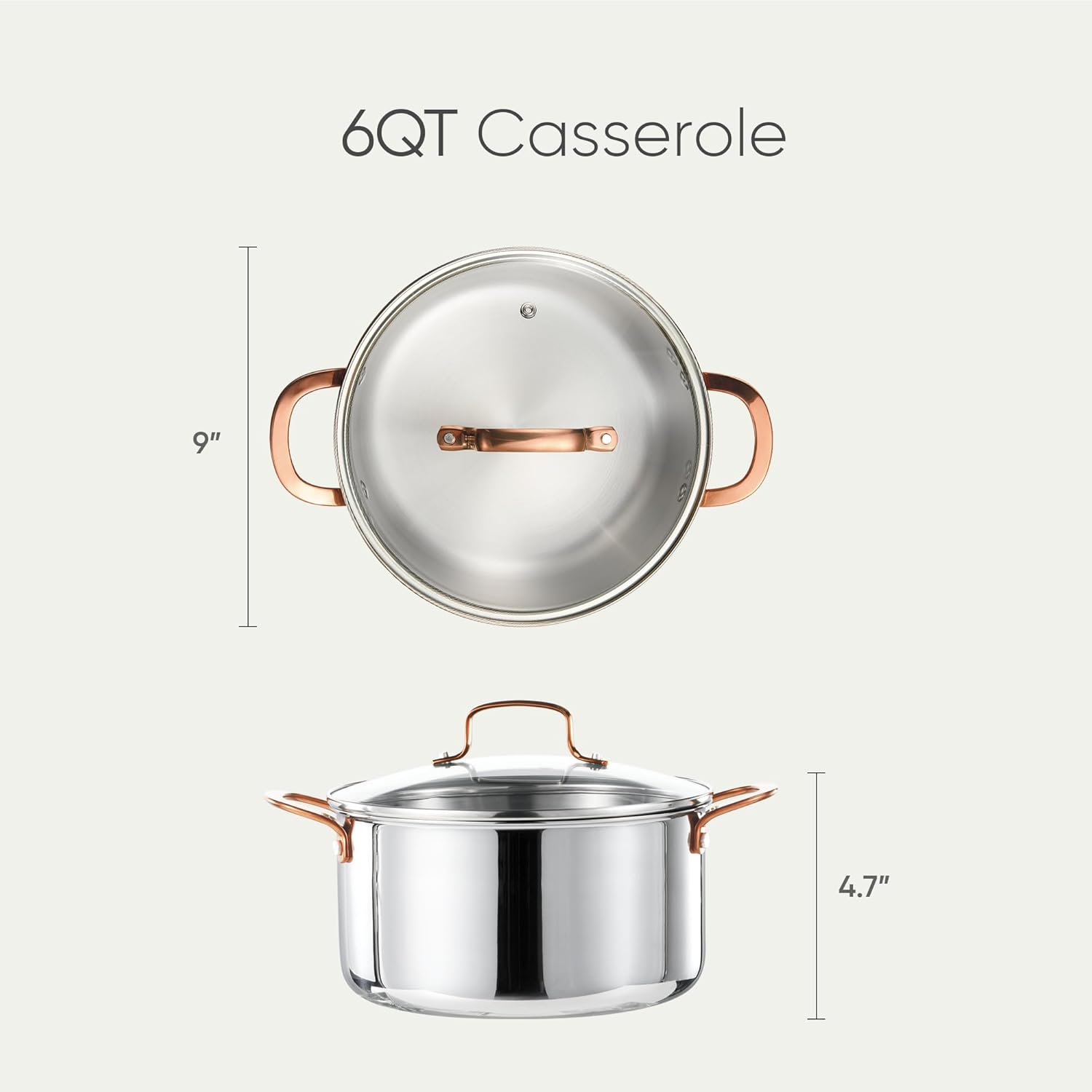 CAROTE 6 Qt Tri-Ply Stainless Steel Stockpot - Non-Toxic Soup Pot with Lid | Even Heating, Oven Safe, Induction Compatible