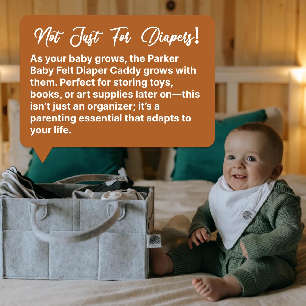 Parker Baby Diaper Caddy - Stylish Nursery Storage Bin & Car Organizer for Diapers - Gray, Regular Size