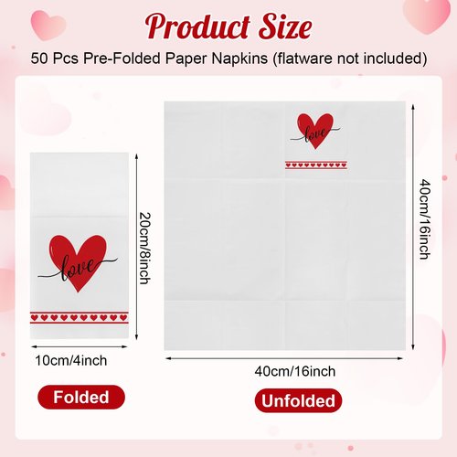 IANFEPH 50 Pack Linen-Feel Paper Napkins with Built-in Flatware Pocket, Prefolded Cloth Like Disposable Dinner Napkins Pocket for Kitchen Wedding Bridal Shower Birthday Party Decor (Valentine Love)