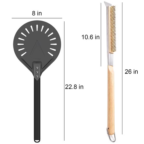 Pizza Oven Accessories Kit w/Pizza Oven Brush & Stone Scraper, 8 inch Pizza Turning Peel - Tools & Supplies Set - Compatible with Outdoor Ooni, Gozney, Ninja, Solo Ovens