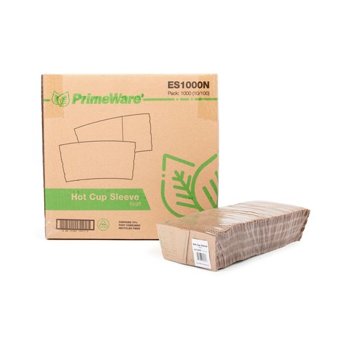 Primeware AmerCareRoyal Kraft Hot Cup Coffee Sleeves, Case of 1000-80% Recycled Fiber, Caution Hot Warning, Disposable & Protective, Fits Standard Cups
