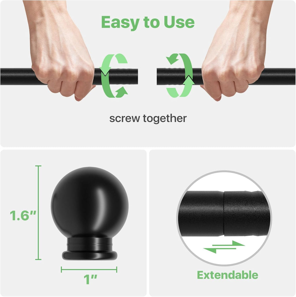 Skiennix Black Curtain Rod Set - Adjustable 28 to 48 Inch Metal Drapery Rod with Brackets | Matte Finish for Bedroom, Kitchen, Living Room
