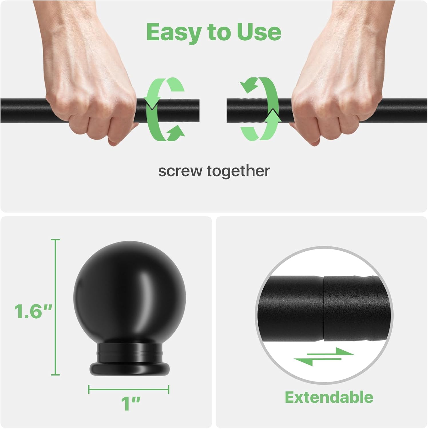 Skiennix Black Curtain Rod Set - Adjustable 28 to 48 Inch Metal Drapery Rod with Brackets | Matte Finish for Bedroom, Kitchen, Living Room