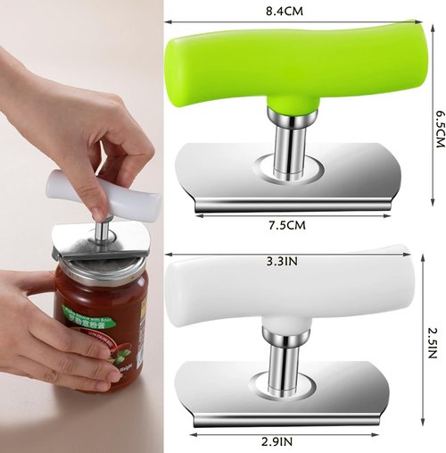 Cap Crack | Adjustable Multi-Lid Can Opener for Weak Hands - Ergonomic Non-Slip Grip, One-Hand Use (White Green)