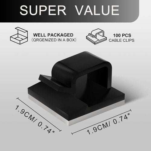 KGROTE Cable Clips - 100PCS Strong Adhesive Wire Holders for Desk, Wall & Car | Medium Black