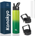 Skiennix Insulated Water Bottle - 24oz Stainless Steel Sport Bottle with 3 Lids | Bamboo Grove Design