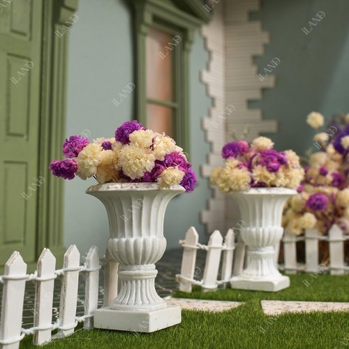 iLAND Miniature Dollhouse Accessories - 2pcs Decorative Plants with Dry Flowers | Mini Urn Planters