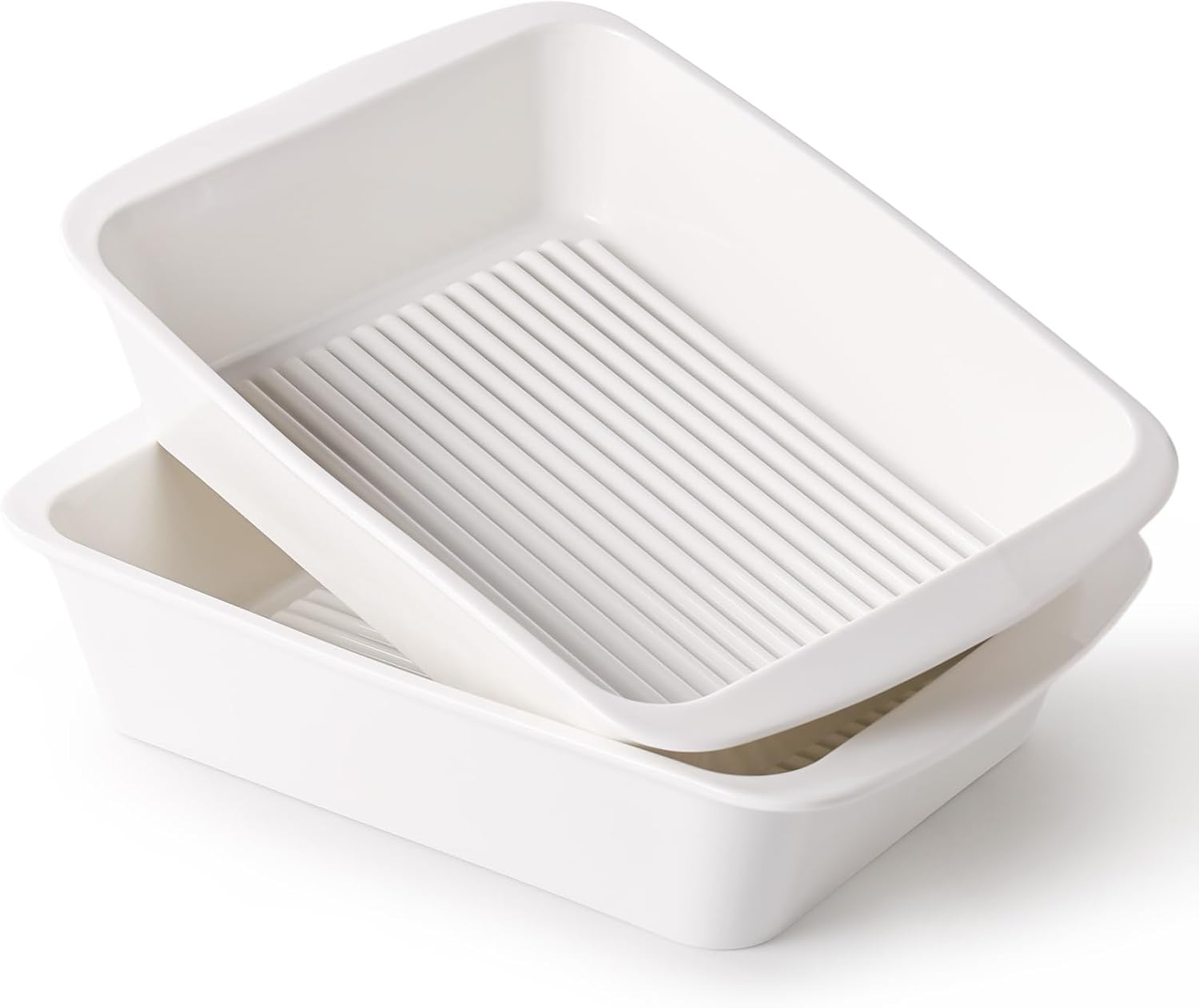 Regine Switzerland 9x13 Baking Dish Set of 2 - Porcelain Casserole Dish with Handles | Deep 3.75 Qt Bakeware, Microwave & Dishwasher Safe, White