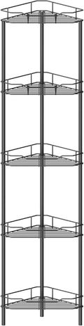 HuggieGems 5-Tier Corner Shower Caddy Organizer - Stylish Black Bathroom Shelf with Hooks
