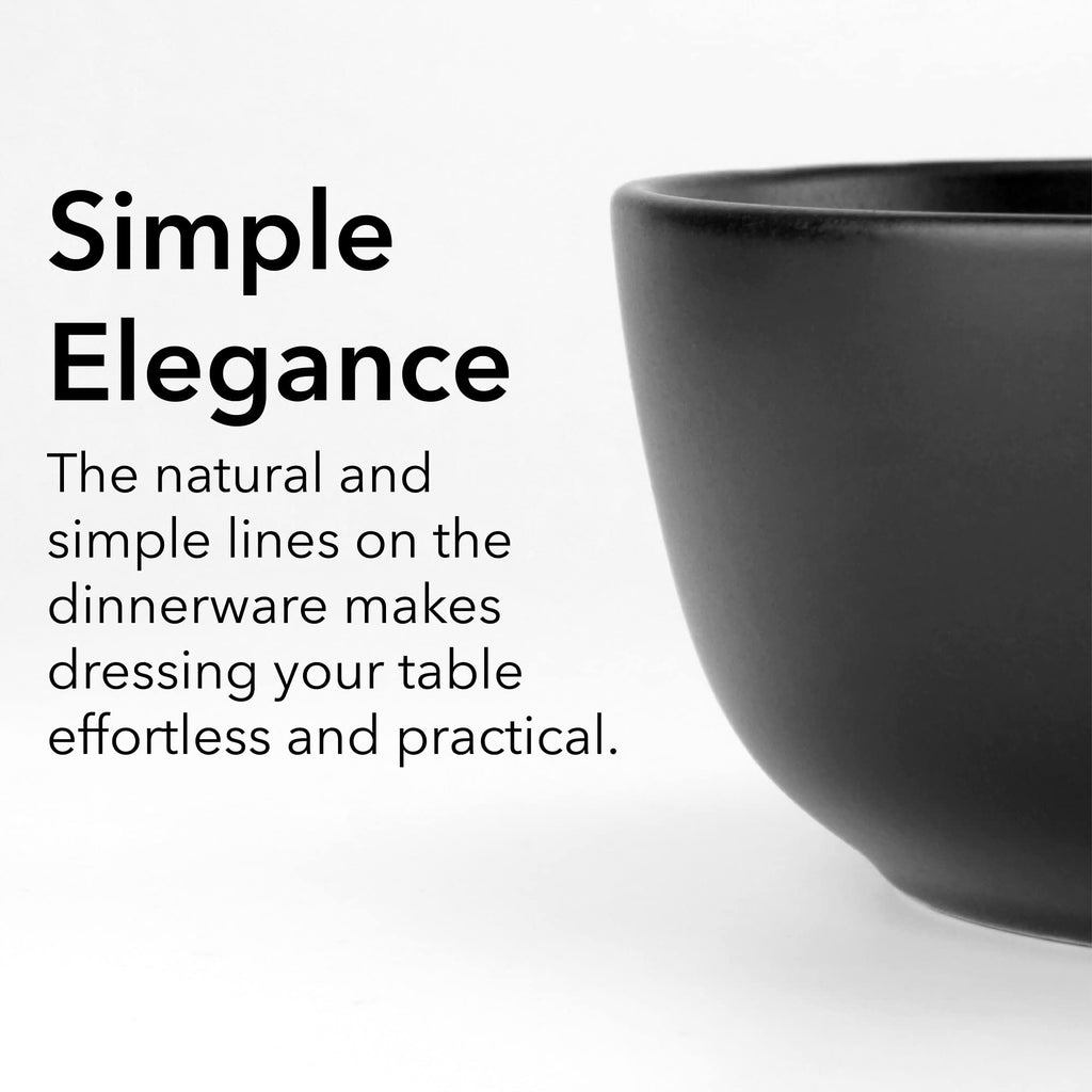 ARORA SKUGGA Round Stoneware 16pc Dinnerware Set of 4, Dinner Plates, Side Plates, Cereal Bowls, Mugs - Matte Black (472979)