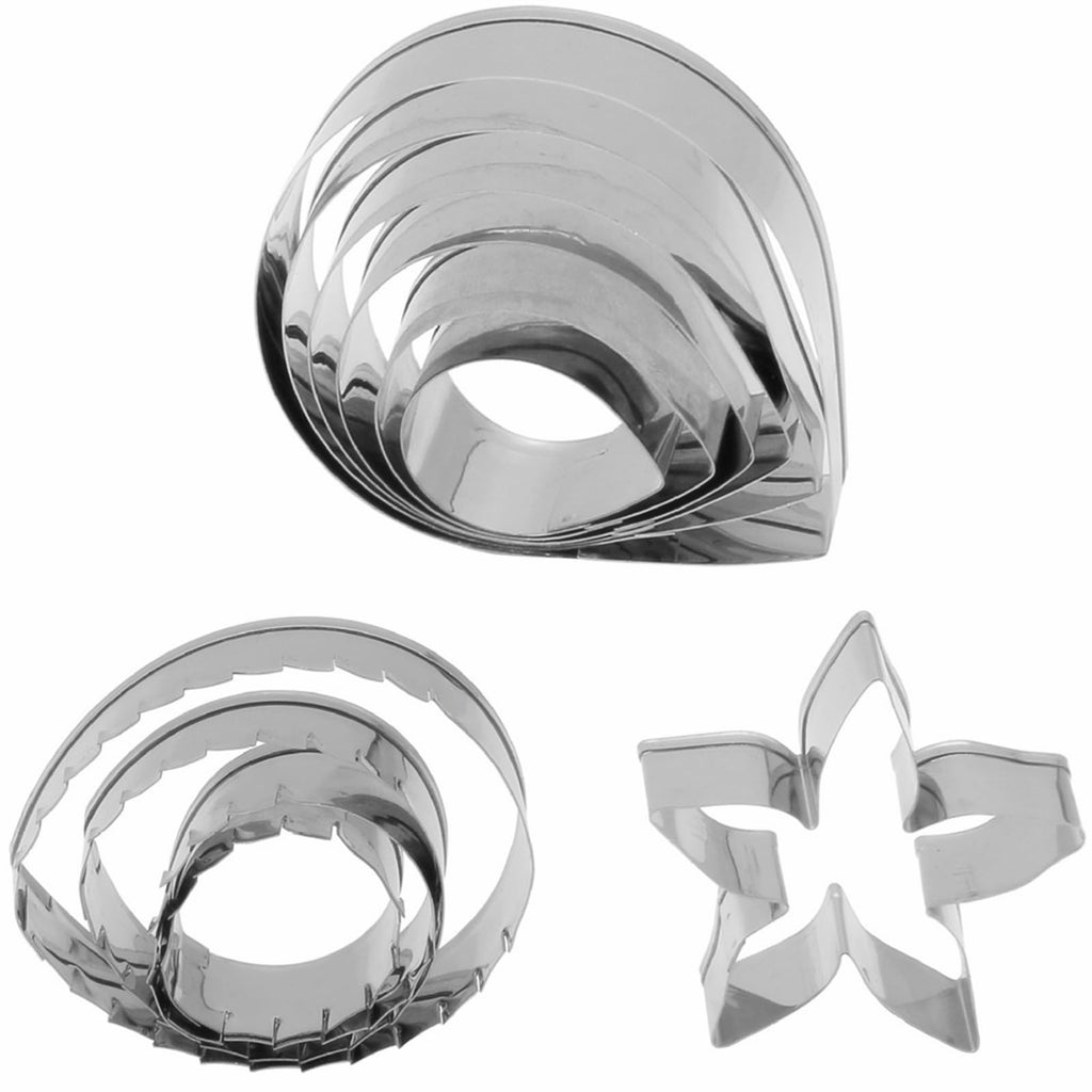 Rose Petal Fondant Cutters Set of 11 pcs, Stainless Steel Flower Shaped Cookie Cutters Pastry Biscuit Baking Clay DIY Molds (Rose Petals + Leaf + Calyx)