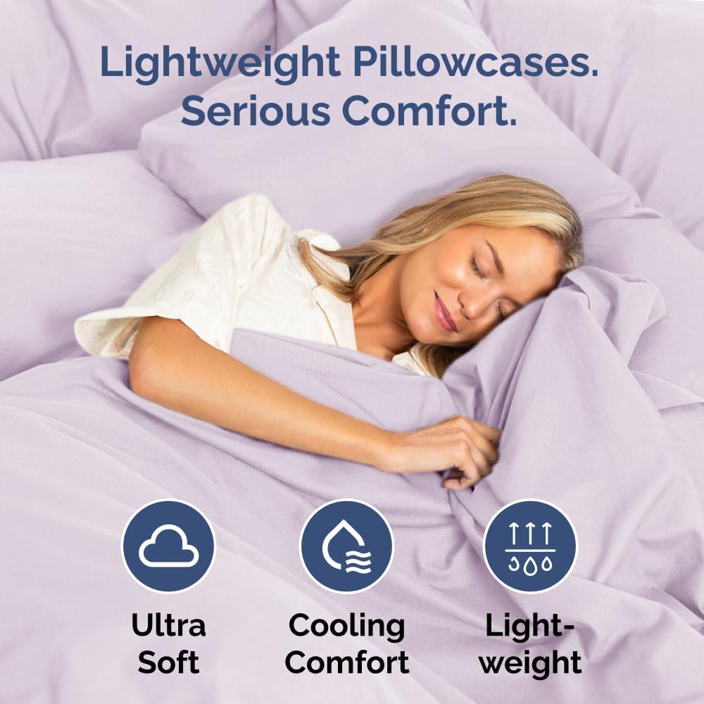 Skiennix Queen Pillow Cases Set of 4 | Ultra Soft Hotel Quality, Wrinkle-Free & Fade Resistant - Light Lavender