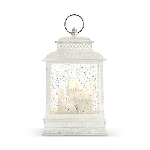 DEMDACO Distressed White Nativity LED 10 x 6.25 Acrylic Musical Snow Globe Christmas Lantern Plays Silent Night Away in A Manger