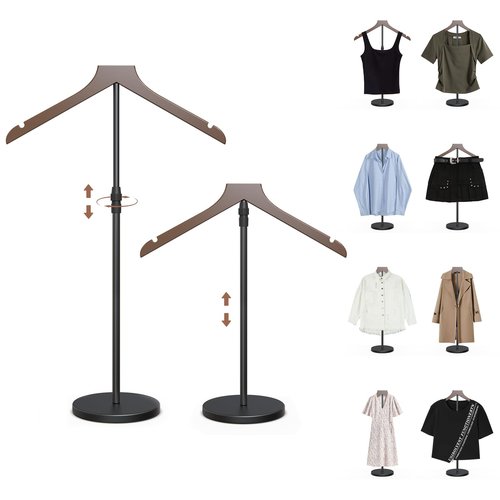 OLV 2 Pack Shirt Display Stand, 18-34 Inch Height Adjustable Mannequin Torso Stand Dress Form for Vendors Shop, T Shirt Display Jacket Coat Hanger Steaming Clothes Holder, Brown