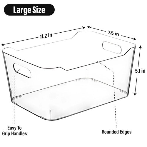 Clear Plastic Storage Bins, Pantry Organizers and Storage Containers, Large Fridge Organizer Bins, Home Kitchen Cabinet Organizer, Medicine Cabinet Bin for Organizing Freezer Closet