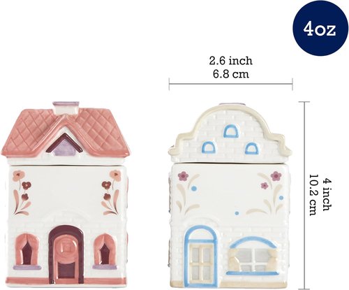 Bico Spice Cottages Pink & White Ceramic Spice Jar Set - Hand-Painted, Airtight, 4 oz, Set of 2