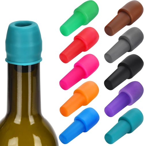 10 Pack Silicone Wine Stopper, Wine Stoppers for Wine Bottles, Wine Seal Stopper Can Be Reused to Keep Wine Fresh, by Brusoon (Multicolor)