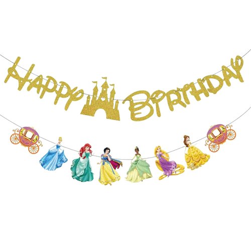 Princess Happy Birthday Banner, Princess Party Decorations Girls Birthday Party Supplies