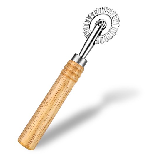 Fluted Pastry Cutter, Pasta Cutter Wheel 6.3 Inch Stainless Steel with Ergonomic Oak Handle for Pasta, Dumplings & Noodles, 360° Effortless Cutting
