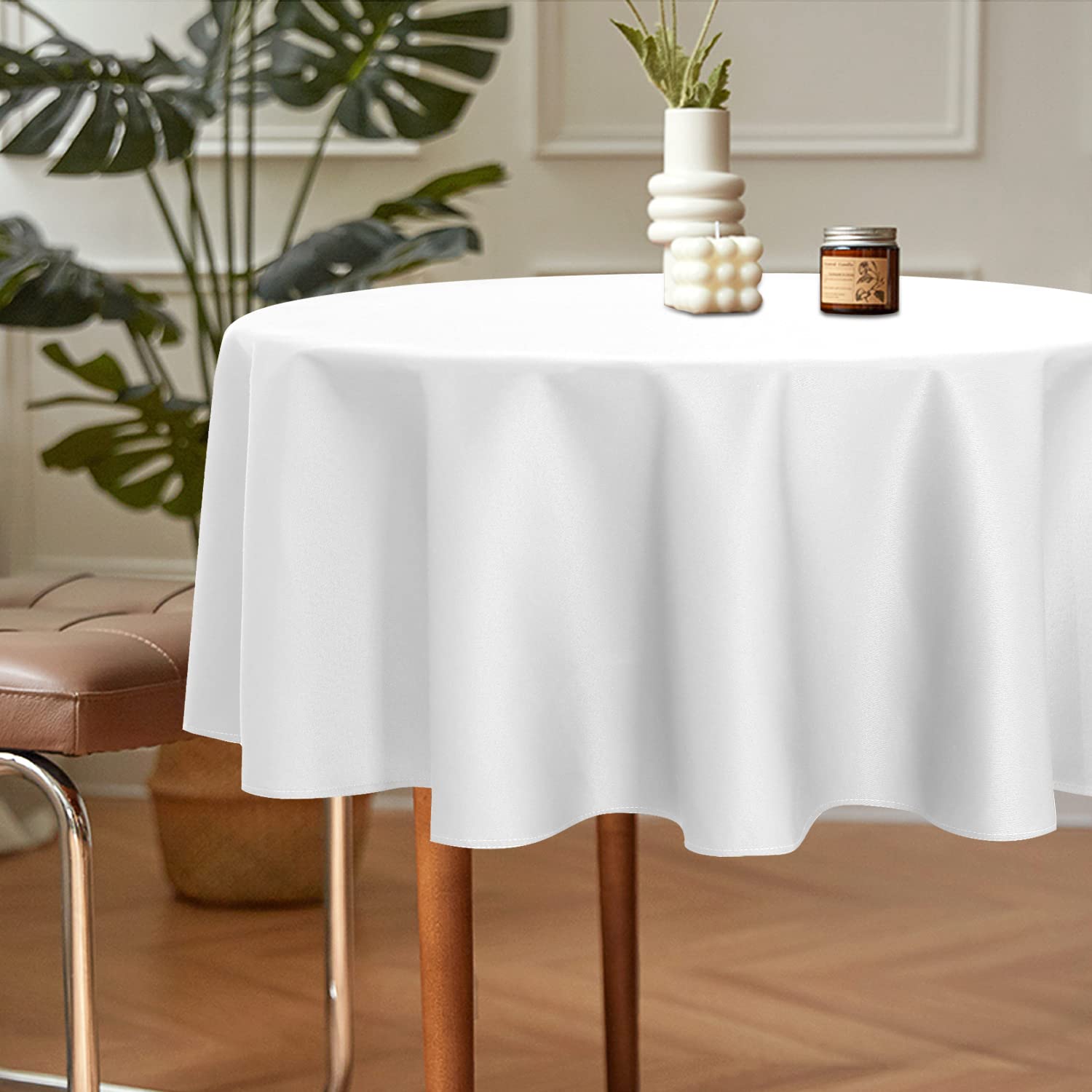 sancua 2 Pack Round Tablecloth 70 Inch White, Stain and Wrinkle Resistant Table Cloth - Washable Polyester Table Cover for Dining Tables, Buffet Parties and Camping