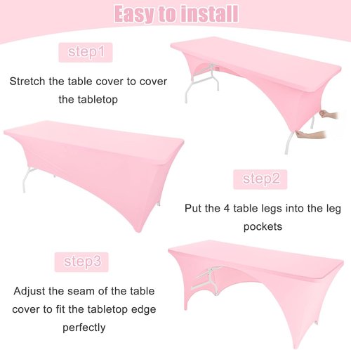 Fivenl Spandex Rectangle Tablecloths - 2 Pack Washable Fitted Covers for 6FT Tables | Open Back Pink