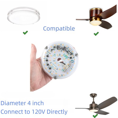 HAOLEDI 4'' 20W LED Ceiling Fan Light Retrofit Kit, Ceiling Light Replacement Module Board, White 5000K 2400LM, 120V, ETL CRI90