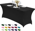 CWK 4FT Waterproof Stretch Spandex Table Cover - Elastic Fitted Tablecloth for Rectangular Tables | Wrinkle Resistant, Black