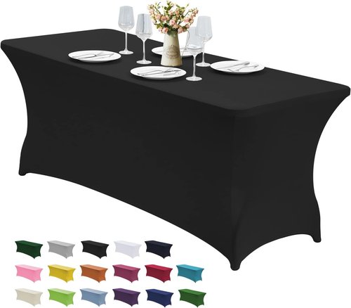 CWK 4FT Waterproof Stretch Spandex Table Cover - Elastic Fitted Tablecloth for Rectangular Tables | Wrinkle Resistant, Black