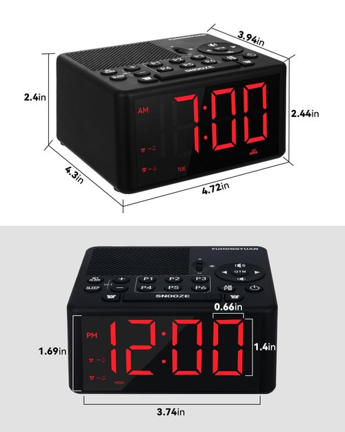 Digital Alarm Clock Radio with AM/FM Radio, Presets, Dual Alarms, Weekday / Weekend Alarm, Snooze, Sleep Timer, Dimmable Red LED Screen for Bedrooms, living rooms, kitchens, offices, etc (Red)