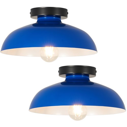 KOPCTOBL 2 Pack Farmhouse Semi Flush Ceiling Light, 11.8 Inch Metal Semi Flush Mount Ceiling Light, E26 Base, Vintage Ceiling Light Fixture for Hallway Entryway Bedroom, Dark Blue