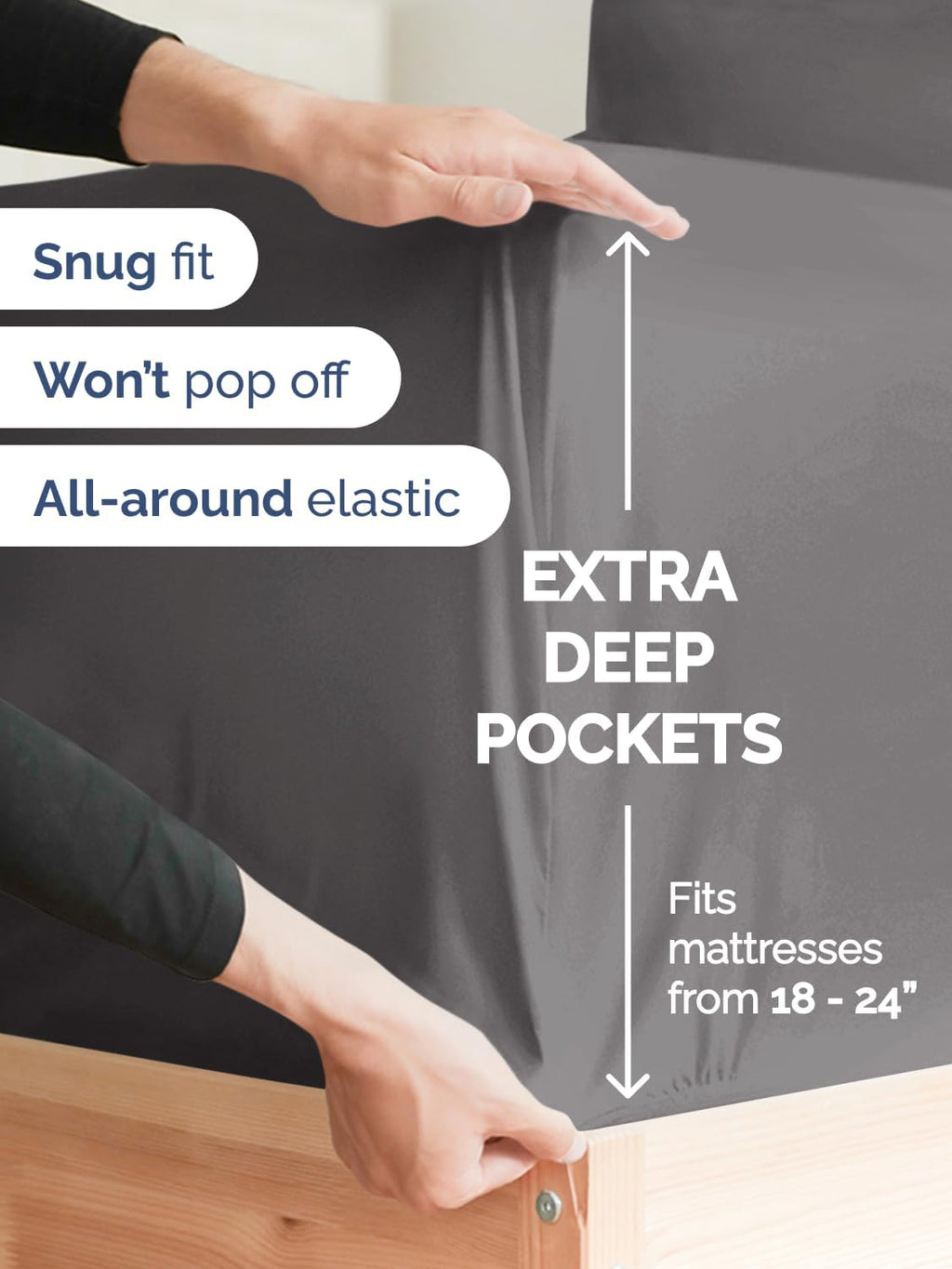 Skiennix Extra Deep Cal King Sheet Set - 6 Piece Breathable Cooling Bedding - Soft Wrinkle-Free Grey