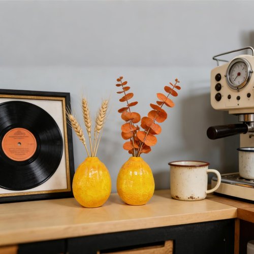 Cynkeyee Unique Lemon-Shaped Vases - Set of 2 Ceramic Fruit Decor for Flowers | 3.5 x 3.5 x 4.5 Inch