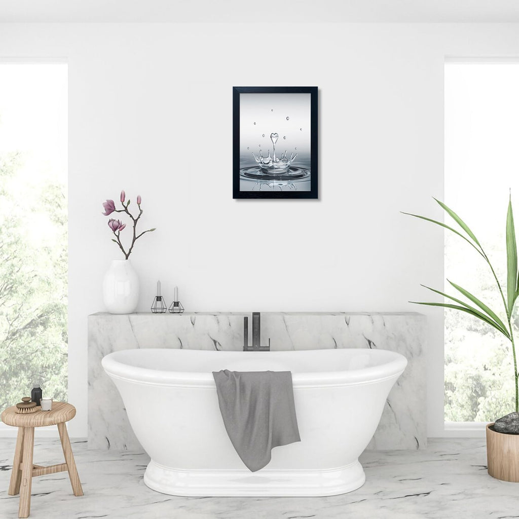 Skiennix Bathroom Wall Art - Modern Heart Water Drop Canvas Print | Black Framed Decor